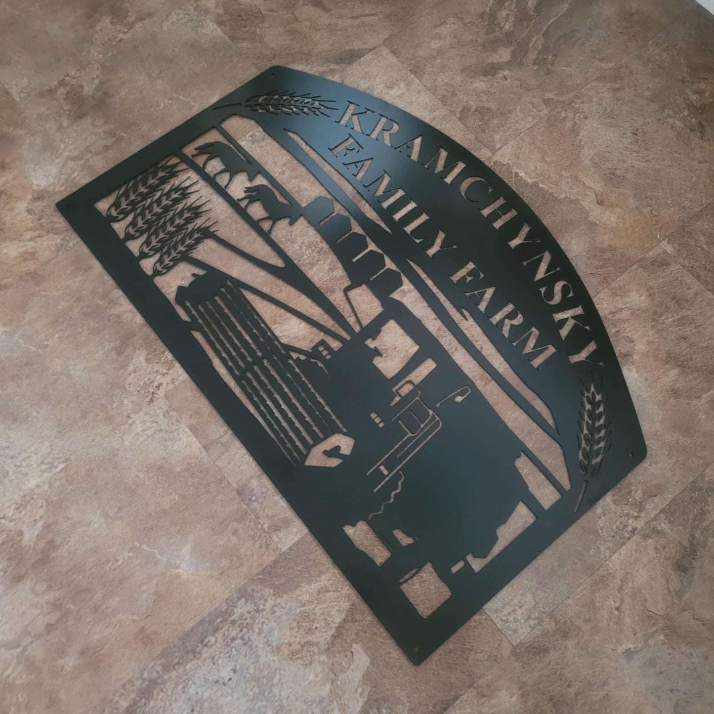 Personalized Metal Sign with Combine, Grain, and Horses