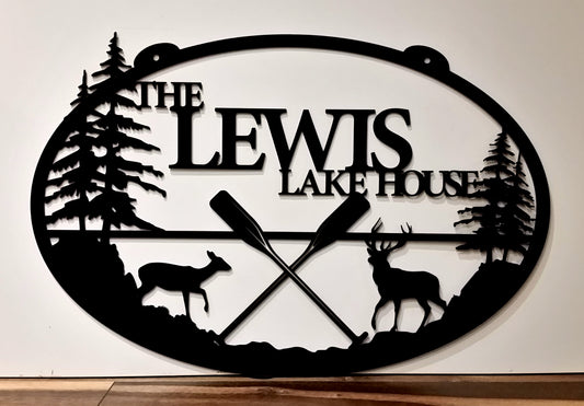 Personalized Metal Sign with Deer and Paddles