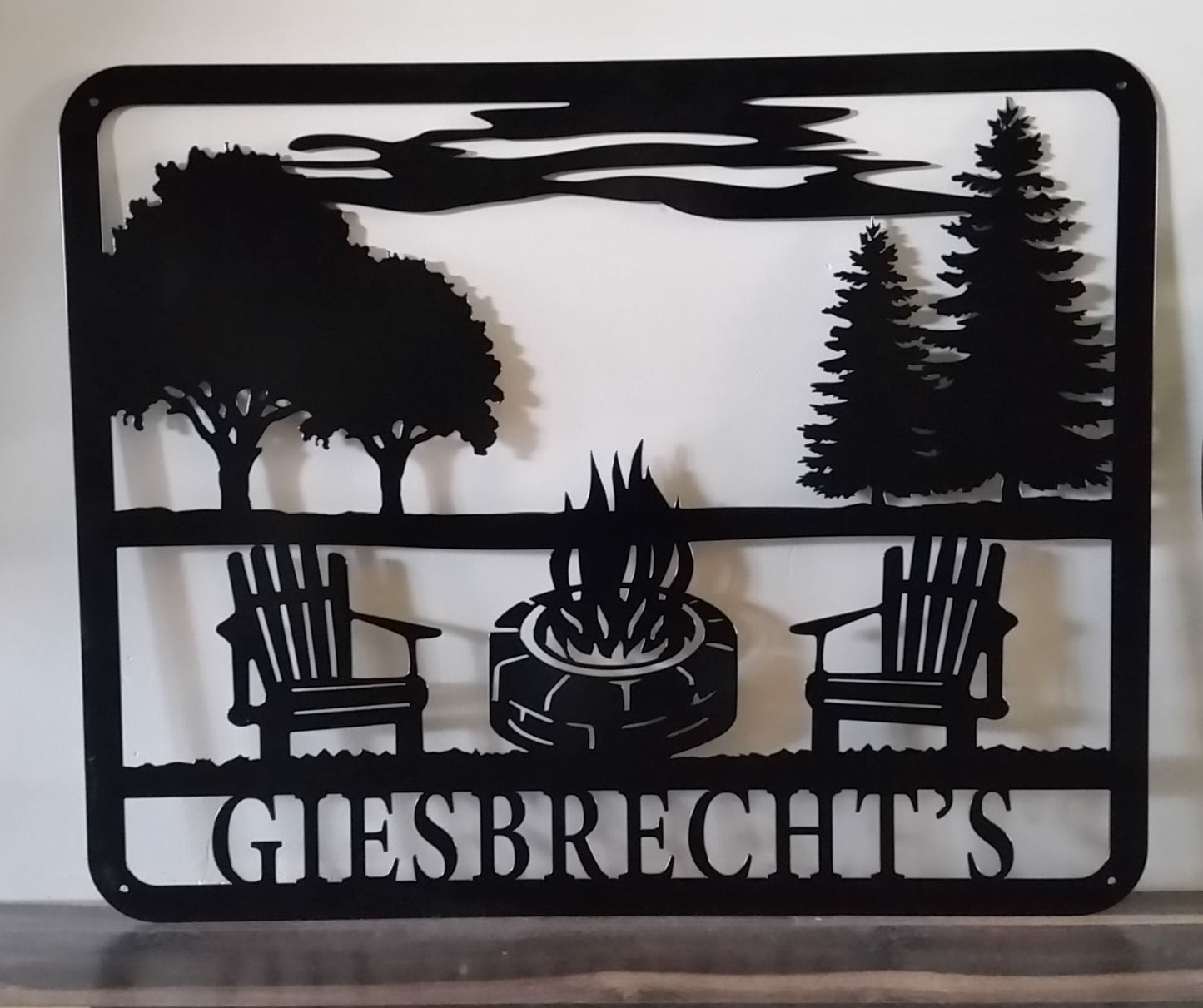 Square Personalized Metal Sign with Campfire and Chairs