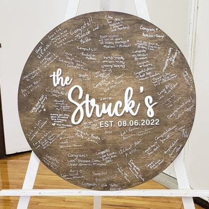 Round Wooden Wedding Guestbook