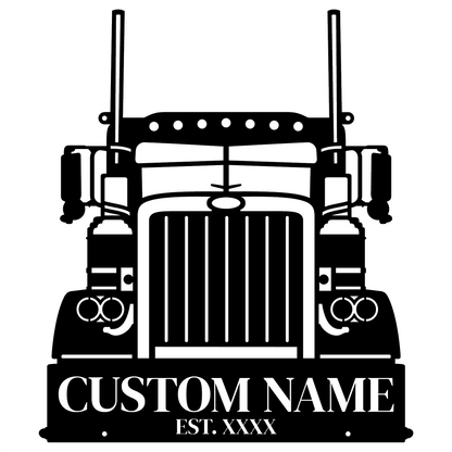 Modern Industrial Semi Truck Metal Sign