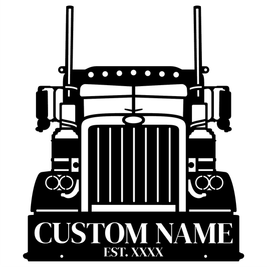 Modern Industrial Semi Truck Metal Sign