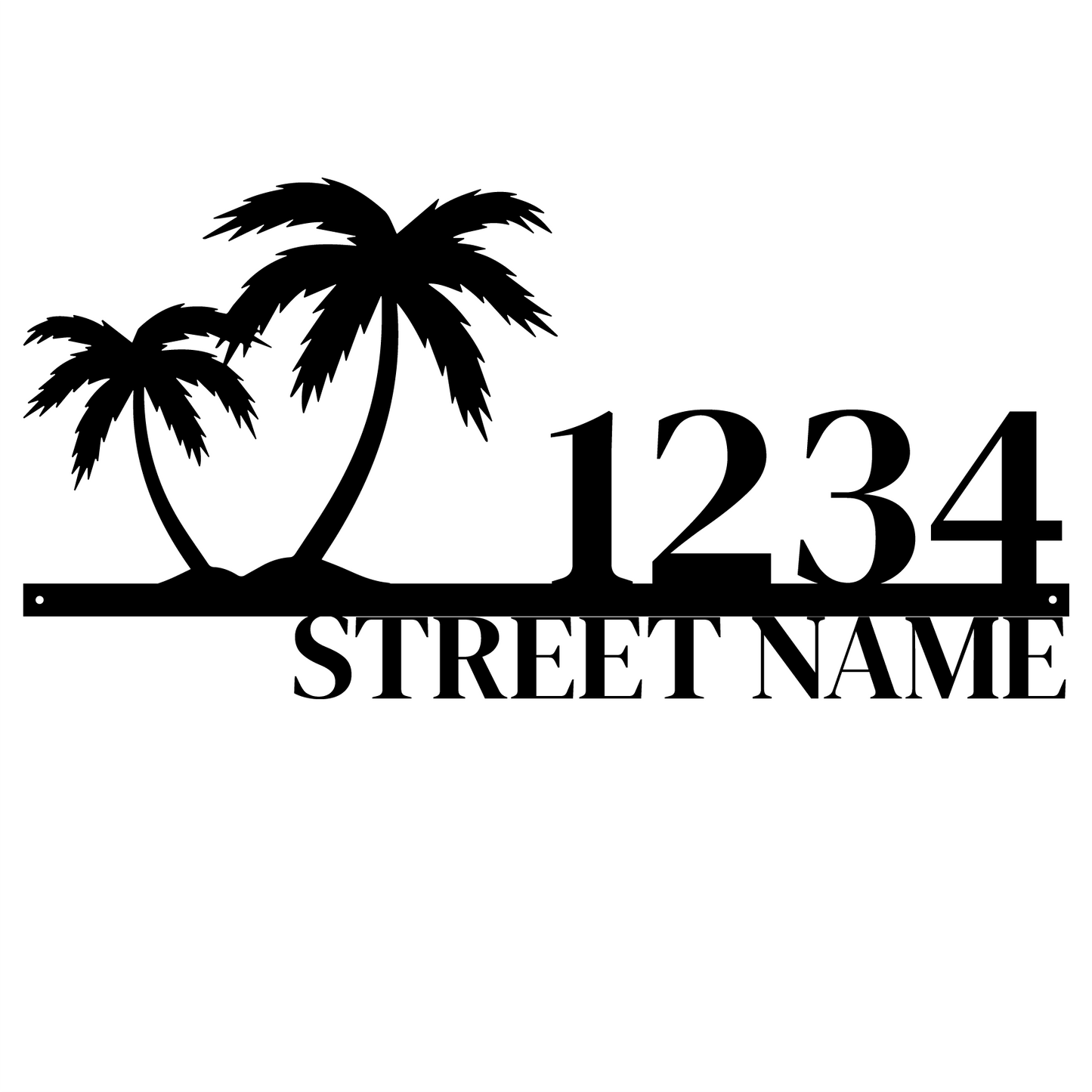 Modern Metal House Number Sign with Palm Trees