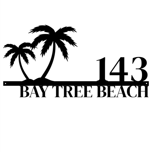 Modern Metal House Number Sign with Palm Trees