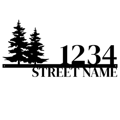 Modern Metal House Number Sign with Trees