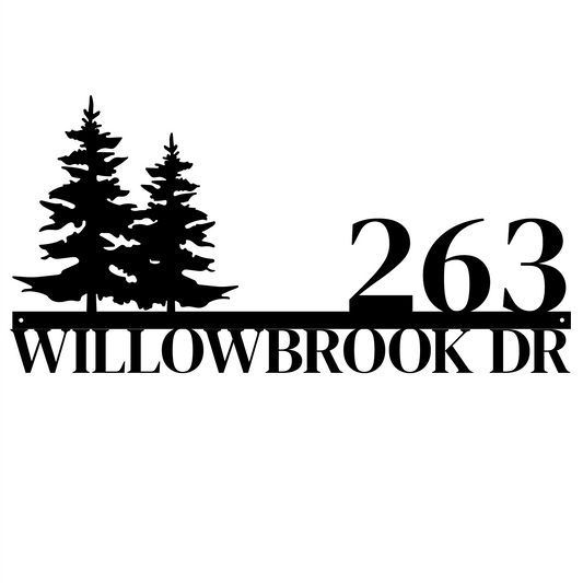 Modern Metal House Number Sign with Trees