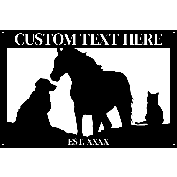 Rustic Rectangle Farm Sign with Horse, Dog, and Cat