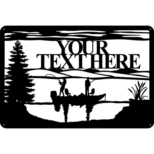 Rustic Rectangle Metal Lake Sign with Fishing Boat