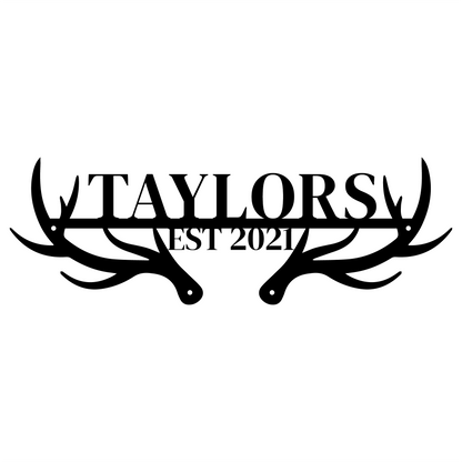 Rustic Antler Family Name Sign with Established Date